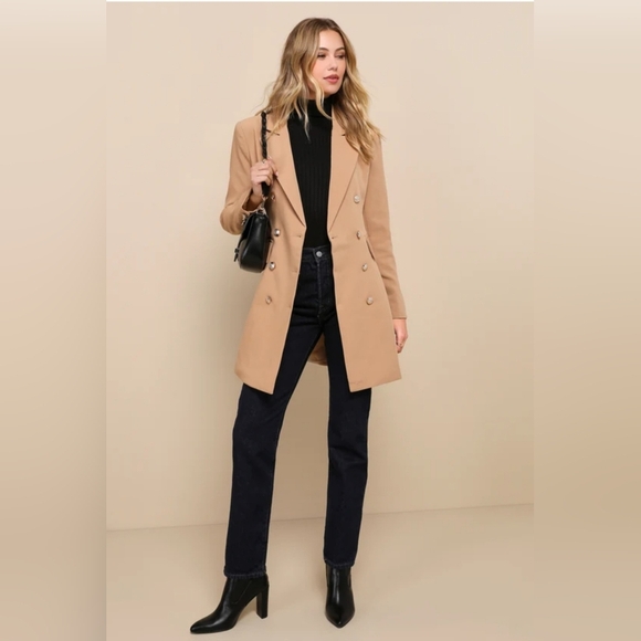LULUs Elegant Tan Double-Breasted Women's Coat. Sz. M NWT - Picture 3 of 8